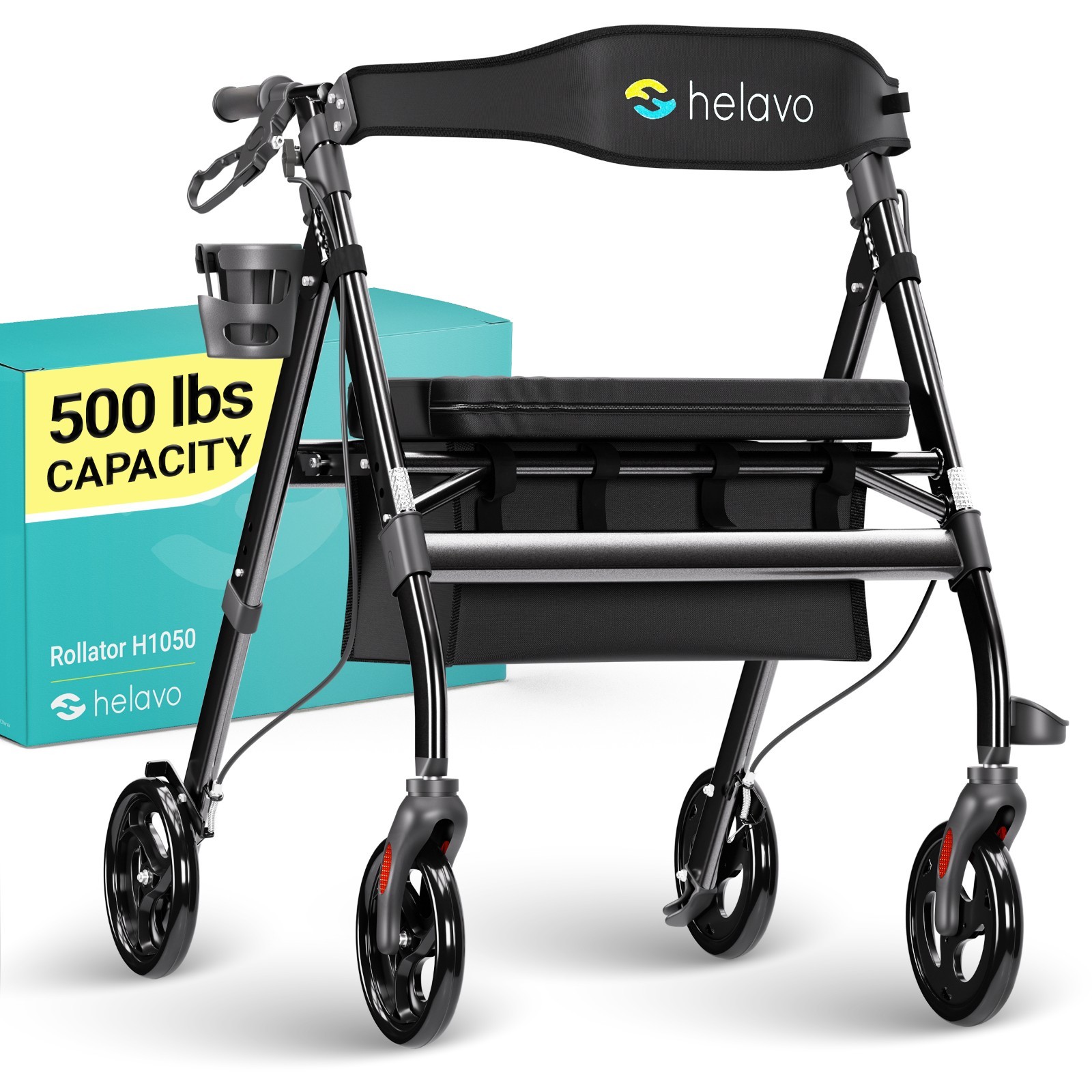 Helavo Bariatric Walker, Adjustable Seat, Wide Heavy Duty Rollator for Seniors