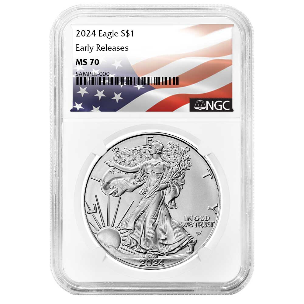 2024 $1 American Silver Eagle NGC MS70 ER Flag Label