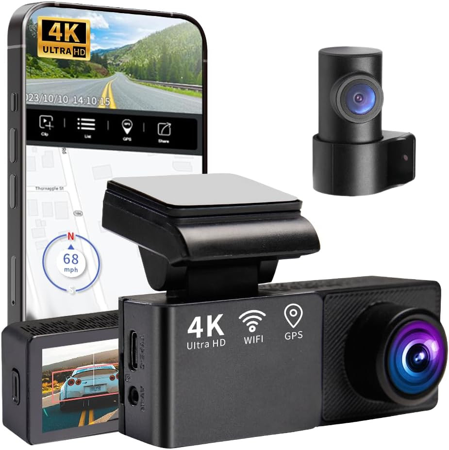 4K Dash Cam Front And Rear Dashcams For Cars G-Sensor Built In WiFi With APP New