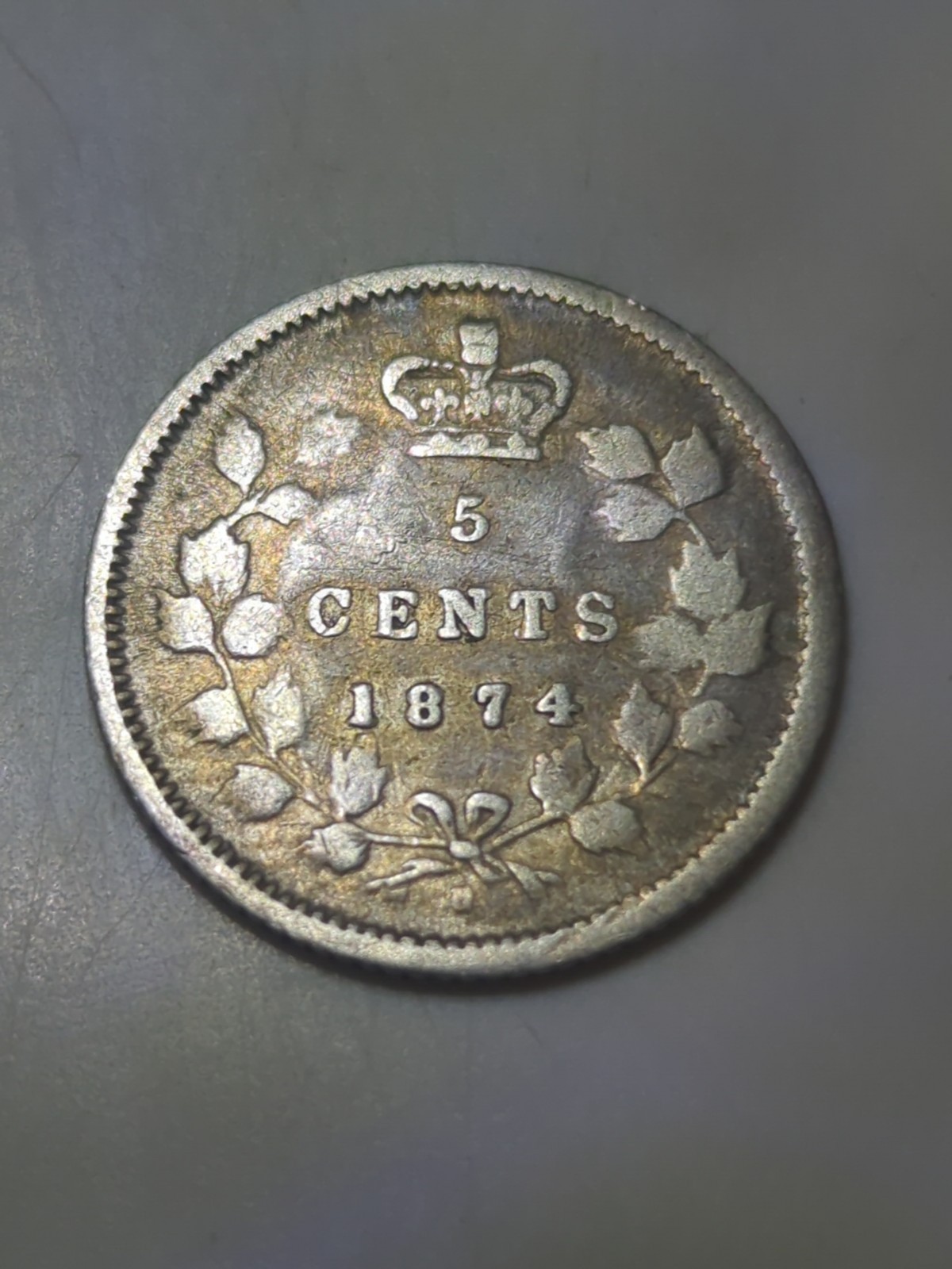 1874 H -Small Date -CANADA SILVER 5 CENTS COIN- Multiple Die Errors (Q5458) F+