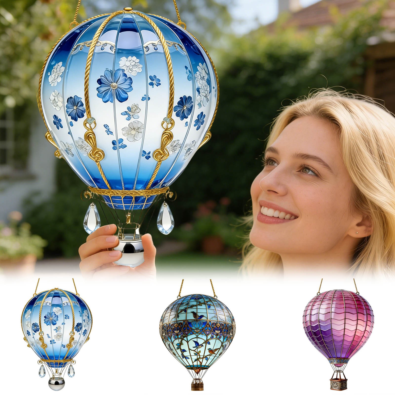 Hot Air Balloon Solar Pendant With Flickering Flame Solar Hot Air Balloon Yard