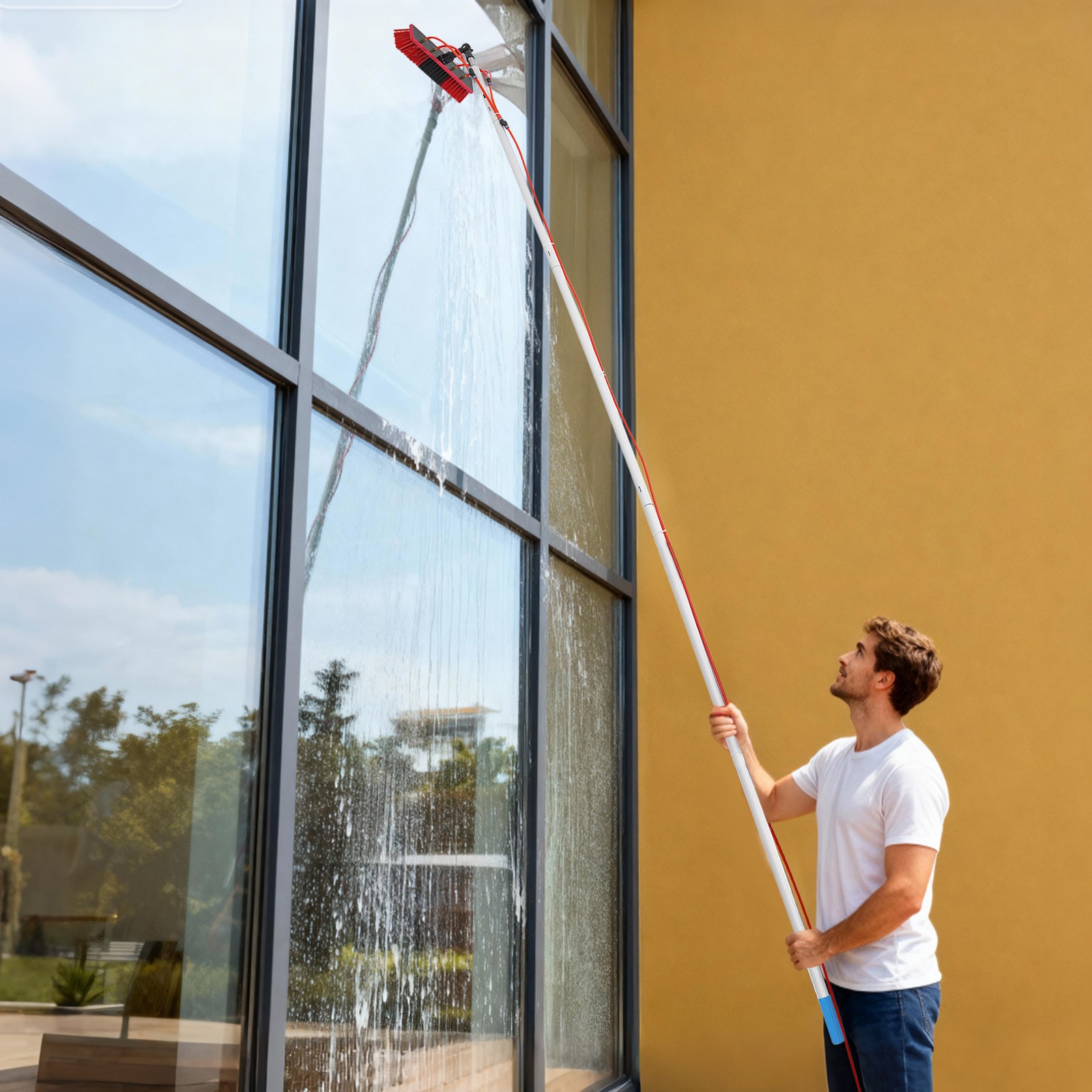 13.12ft Solar Panel Cleaning Brush Outdoor Window Adjustable Pole Cleaning Kit