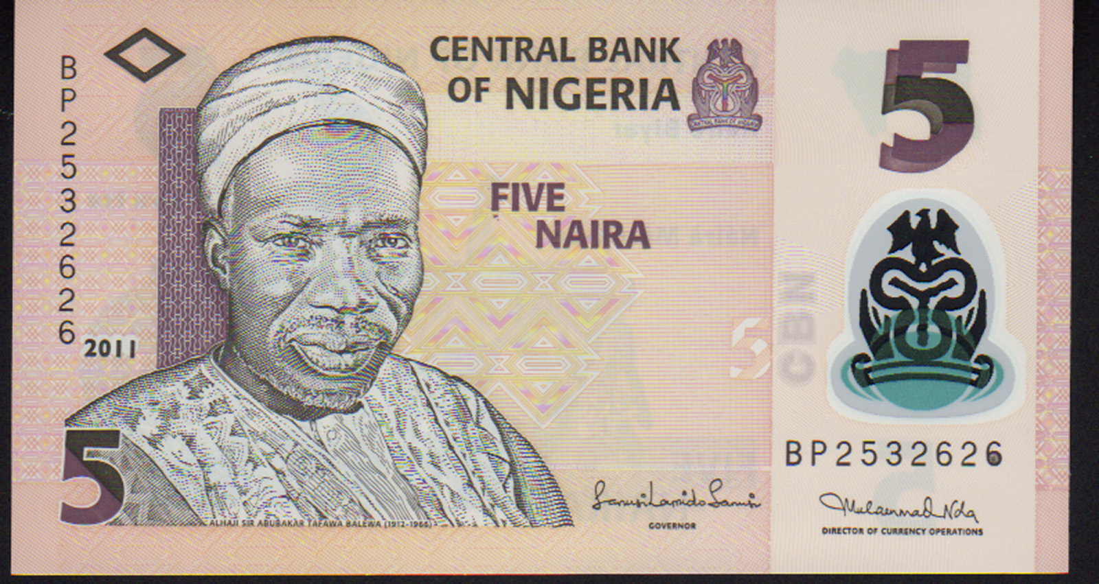 Nigeria 5 Naira 2011 Pick38c Polymer Mint Unc