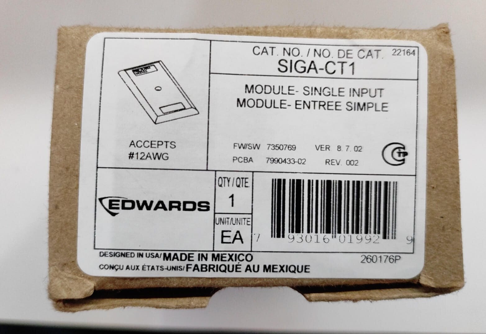 Edwards SIGA-CT1 Single Input Module for Fire Alarm System  USA STOCK