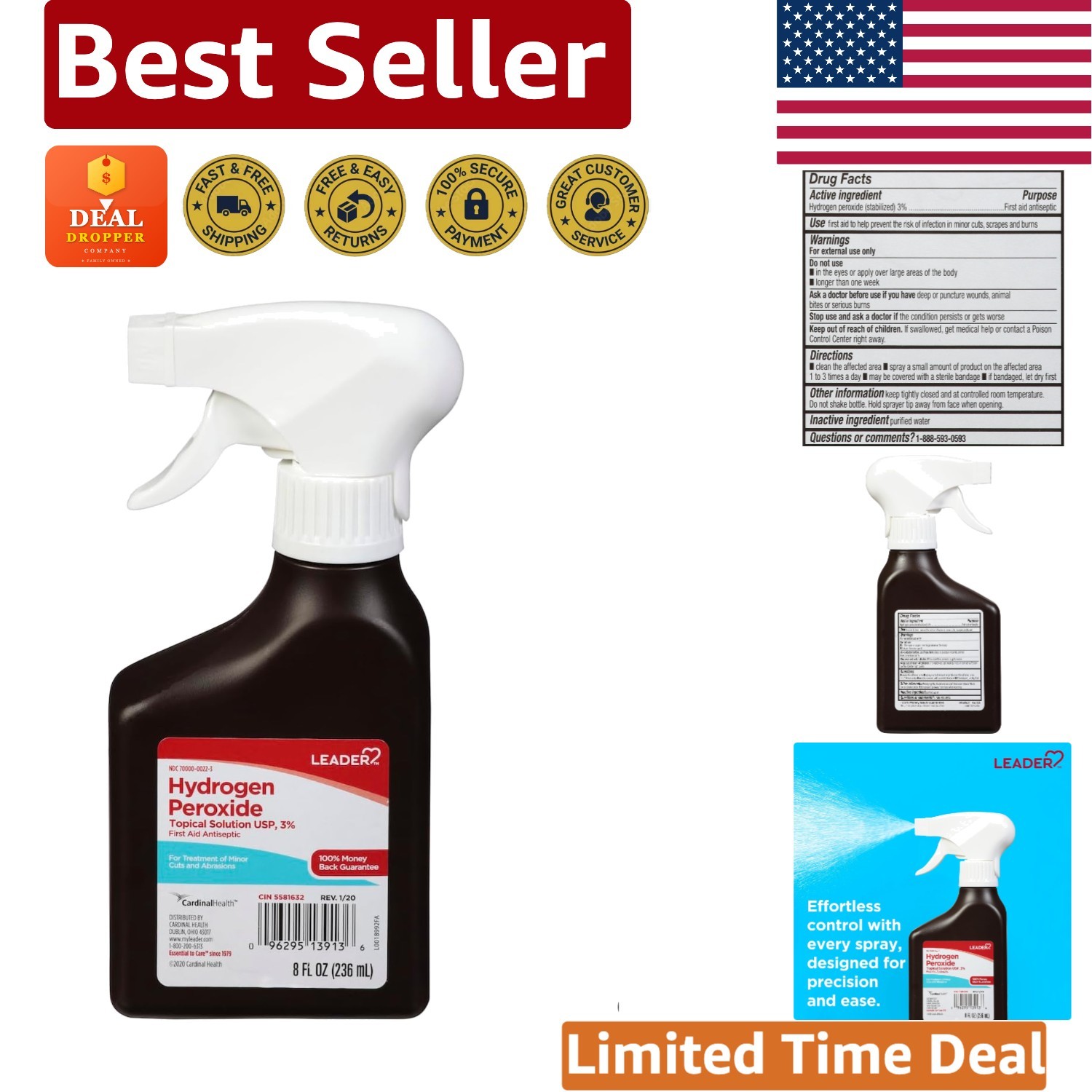 Effective 8 Fl Oz Hydrogen Peroxide Spray - First Aid & Household Cleaner - 2 Pk