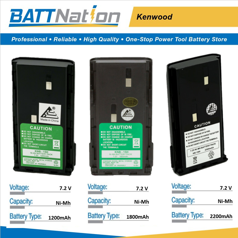 1200 / 1800 / 2200 mAh NiMh Battery for Kenwood KNB-15, KNB-15H, TK-260