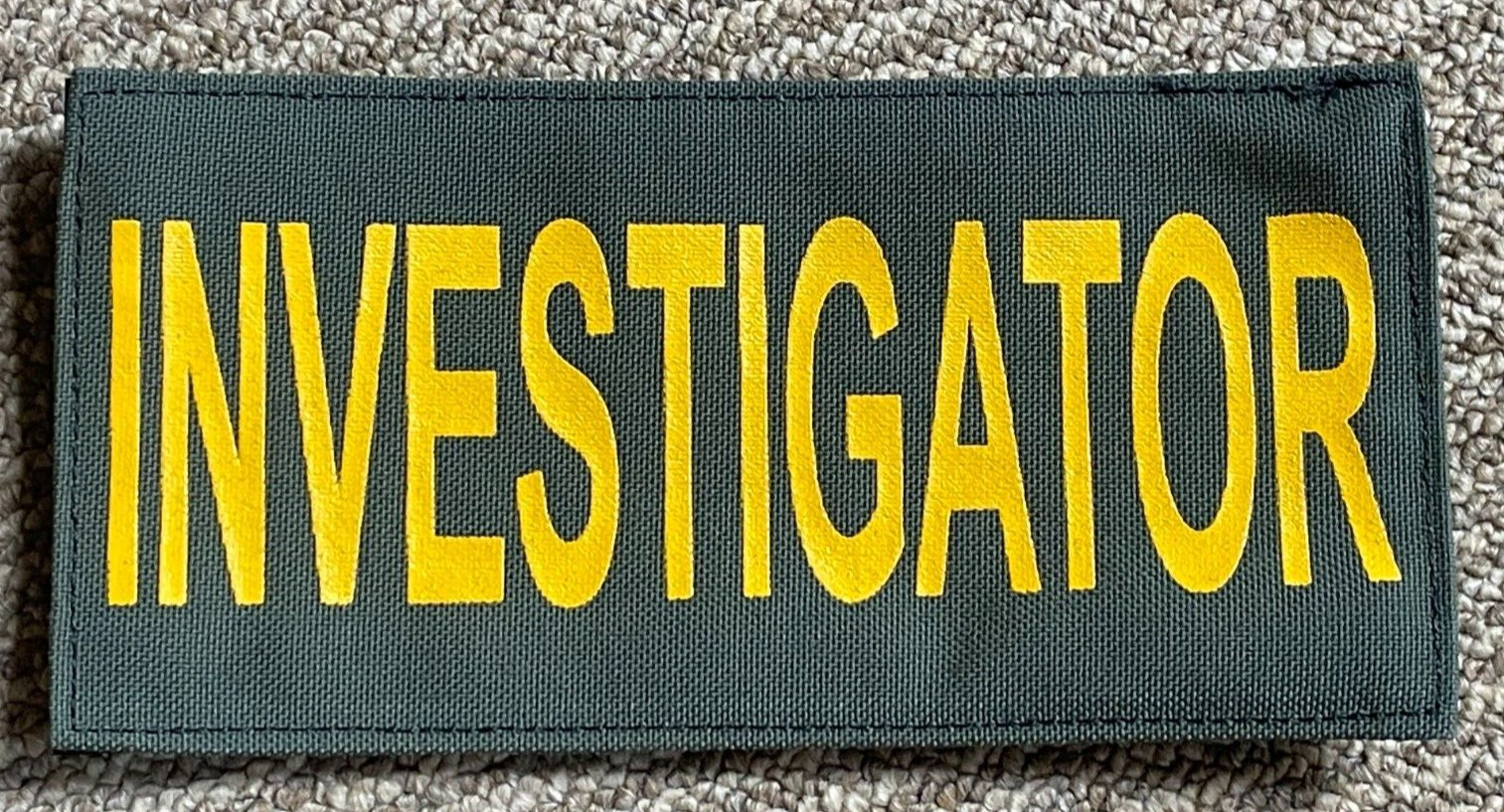 INVESTIGATOR Patch 8X4 Green Cordura Yellow Lettering Hook Back