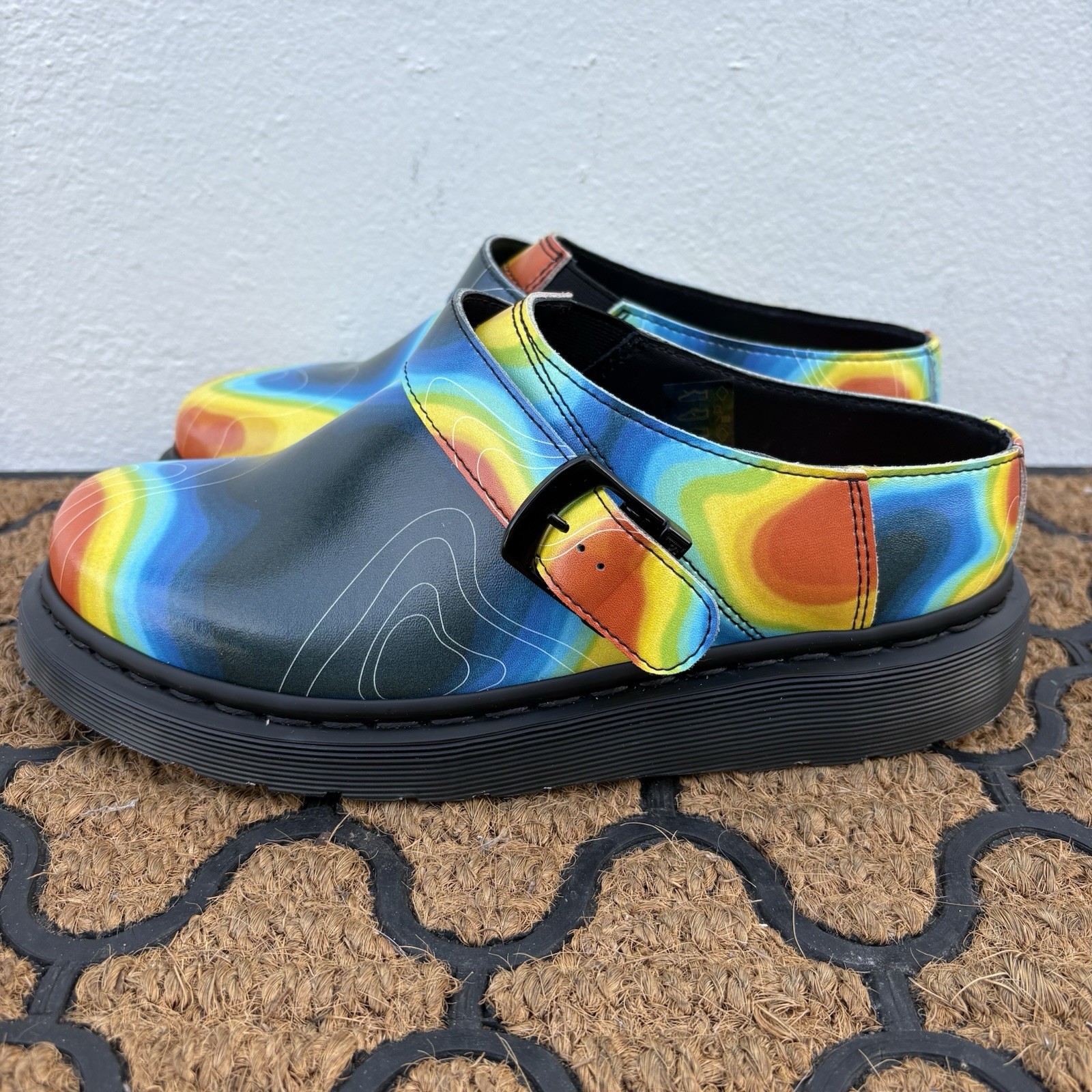 Dr Martens Isham Nappa Reclaimed Thermal Map Leather Slingback Mules Shoes WM 8