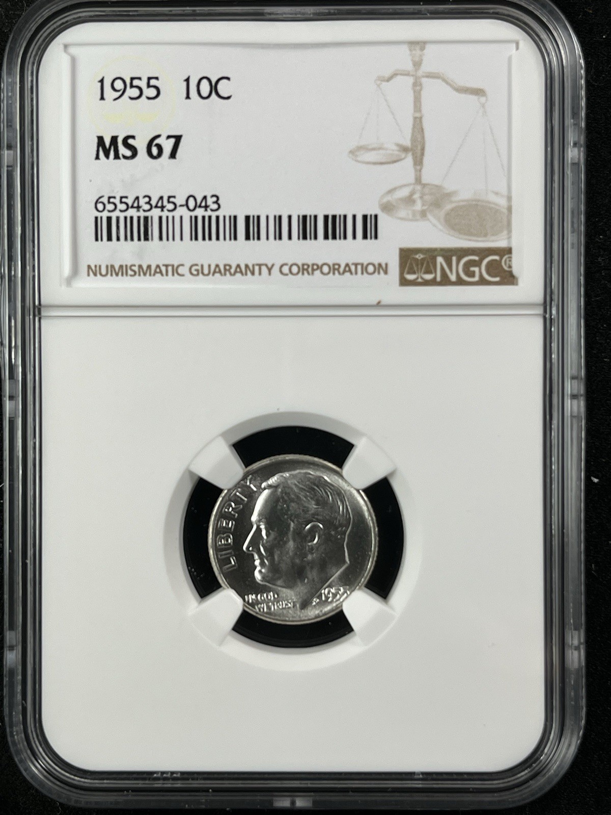 1955  10C  Roosevelt Dime NGC MS67  6554345-043