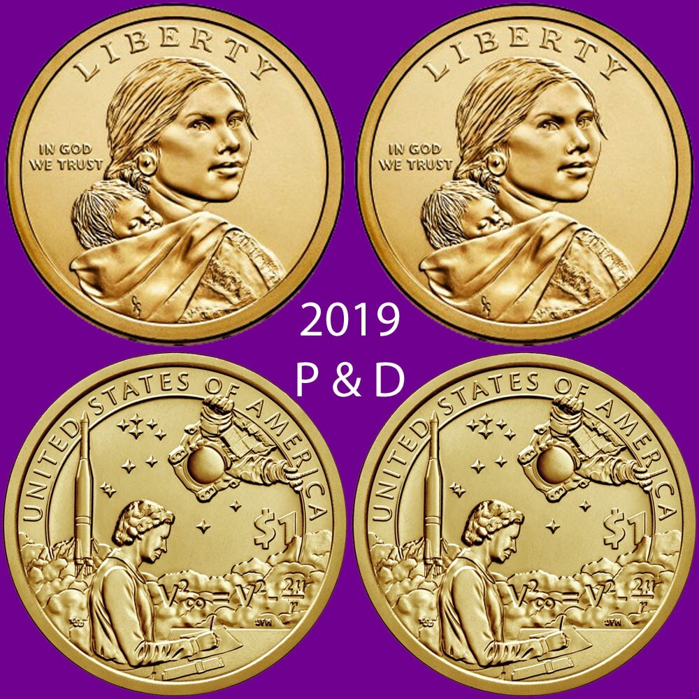 2019 Native American Sacagawea P & D Uncirculated 2 Dollar Coins from Mint Rolls