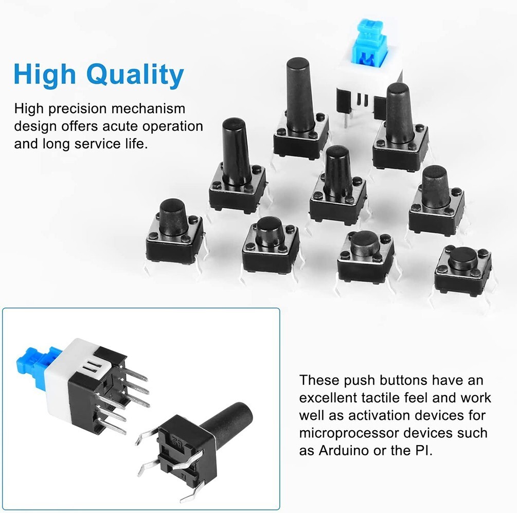 180Pcs 10 Value 4.3-14mm Small Miniature Momentary Tactile Push Button Switch
