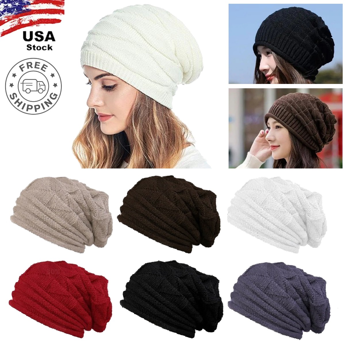 Knitted Baggy Beanie Oversize Winter Hat Ski Wool Lined Thermal Hat Beanie Gifts