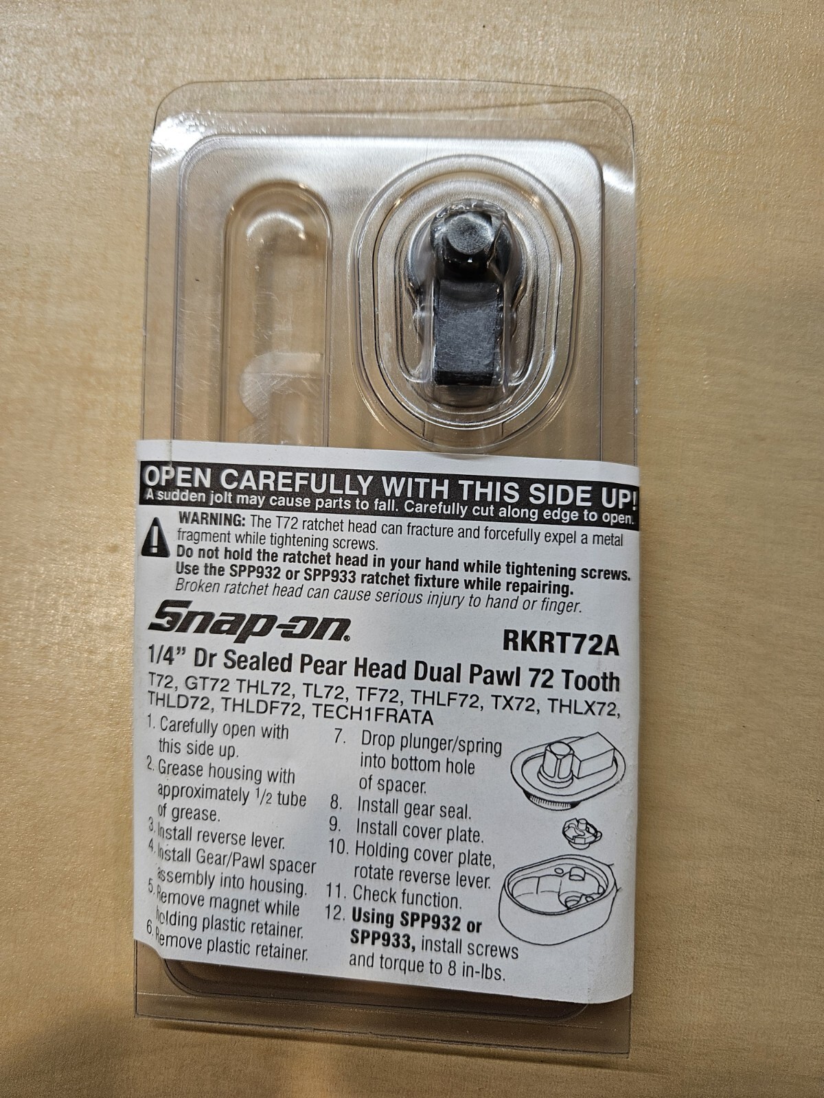 Snap On 1/4" Sealed Pear Head Dual Pawl 72 Tooth