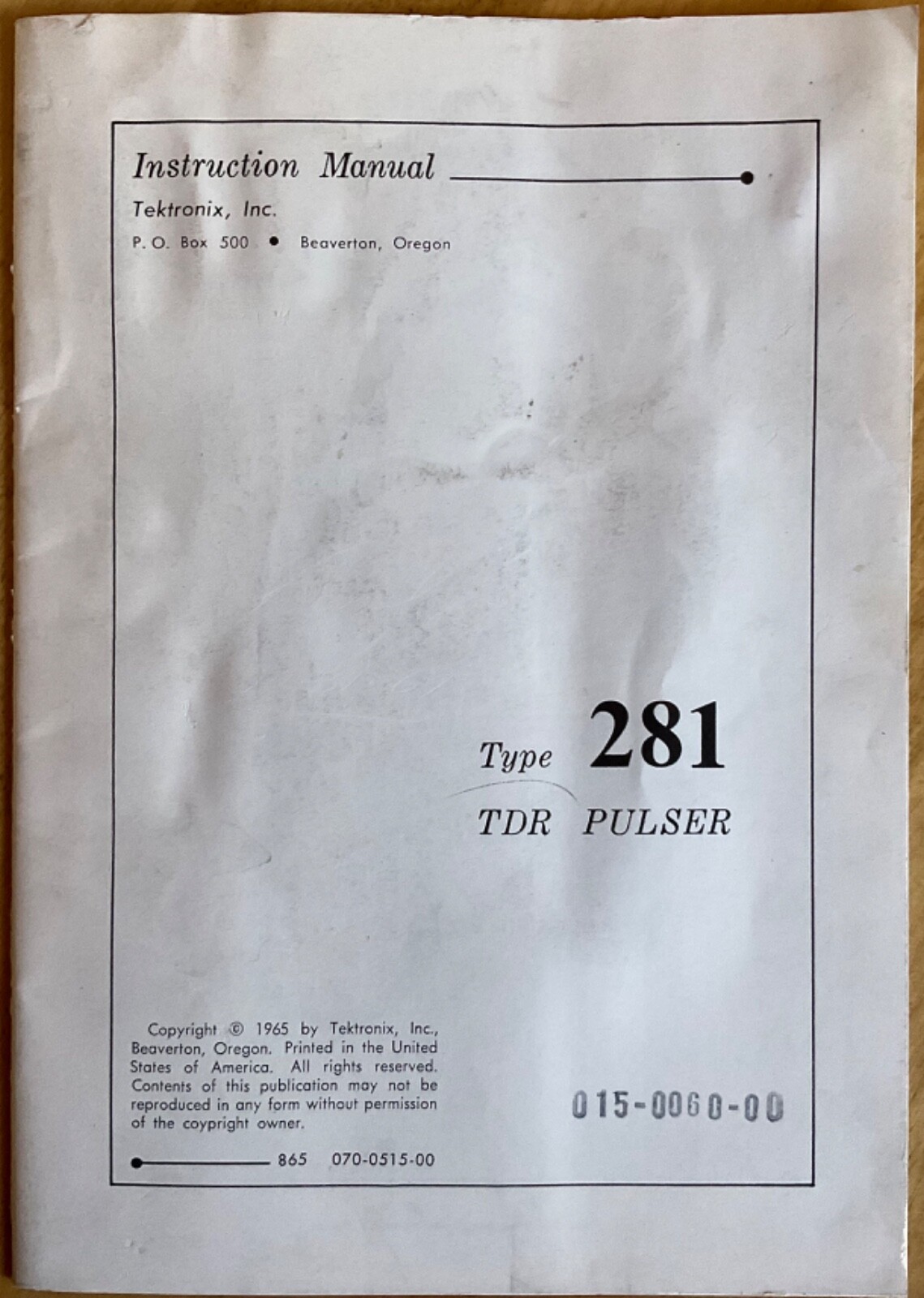 Tektronix Type 281 TDR Pulser Instruction Manual
