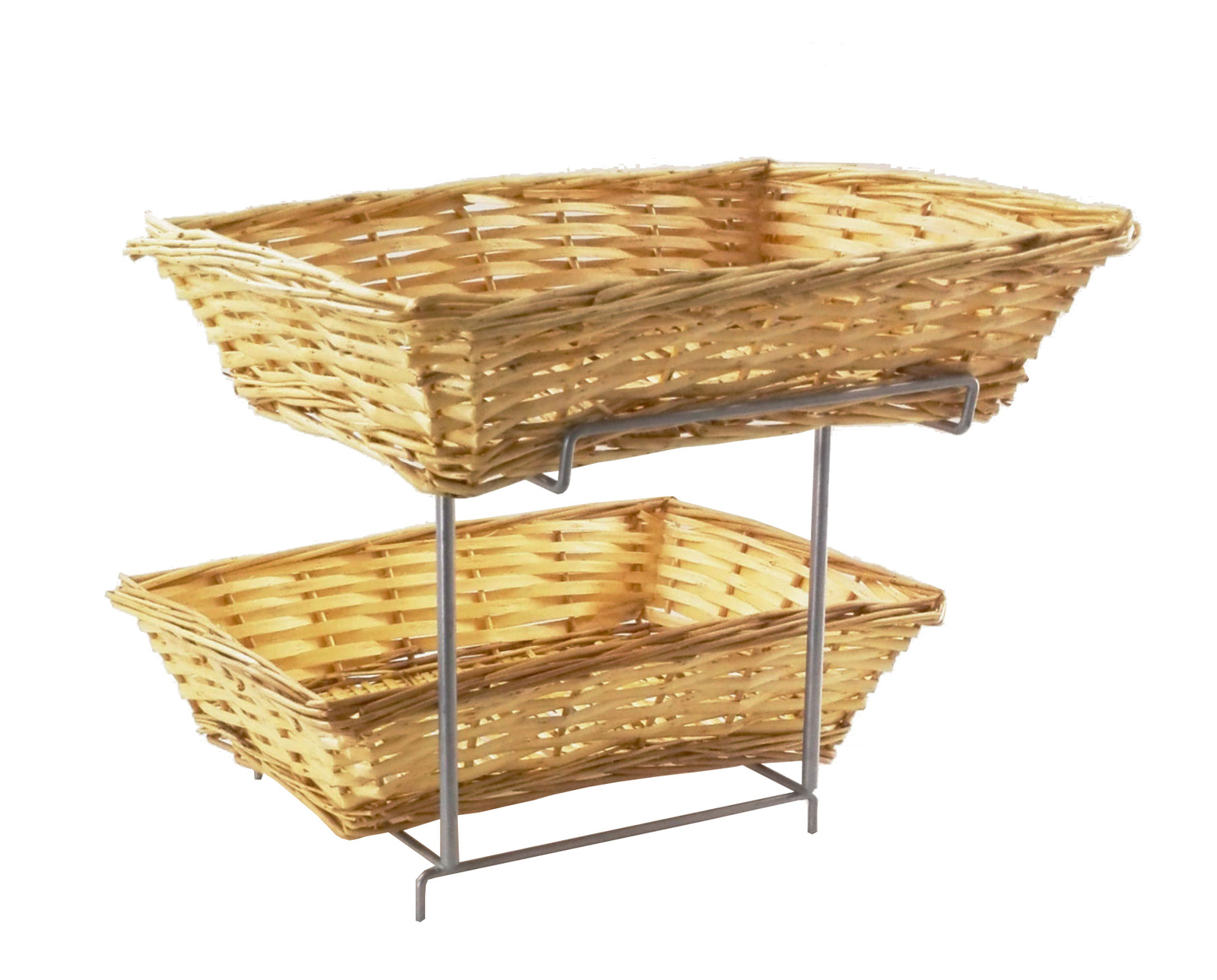 7.8X19X13" Two-tier Display Rack for Counters w/ 2 Wicker Baskets Retail Display