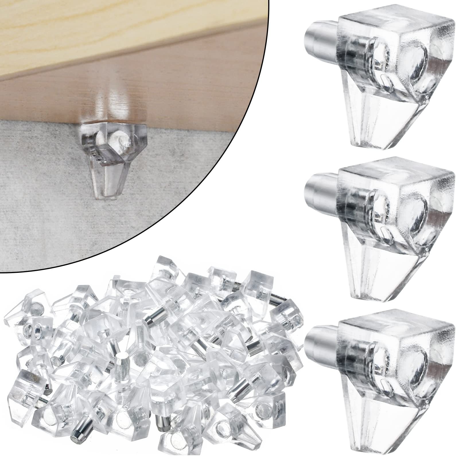 5mm Shelf Pegs 50 Pack Clear Crystal Plastic Cabinet Shelf Pins Shelf Holder ...