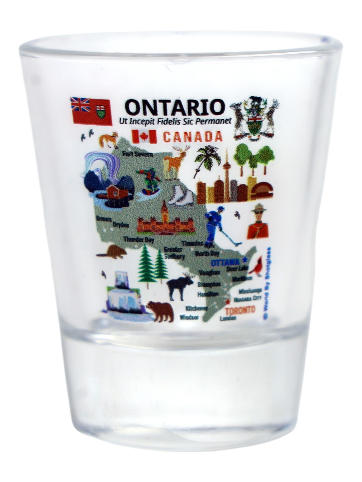 Ontario Canada Map and Attractions Collage Shot Glass