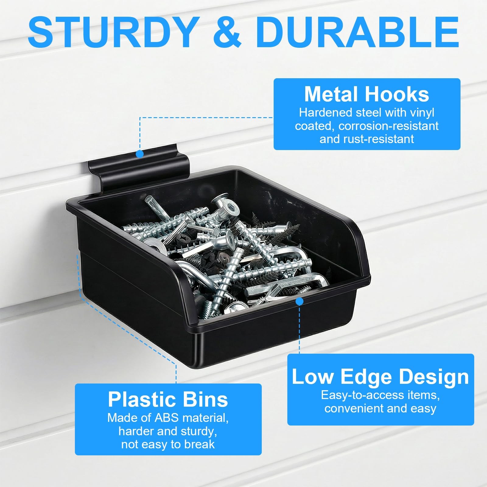 12 Pcs Slatwall Bins with Hooks Plastic Organizer Containers Workbench Parts