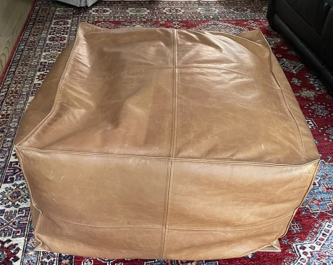 Leatherooze Moroccan Ottoman Footstool Genuine Unstuffed Boho EUC