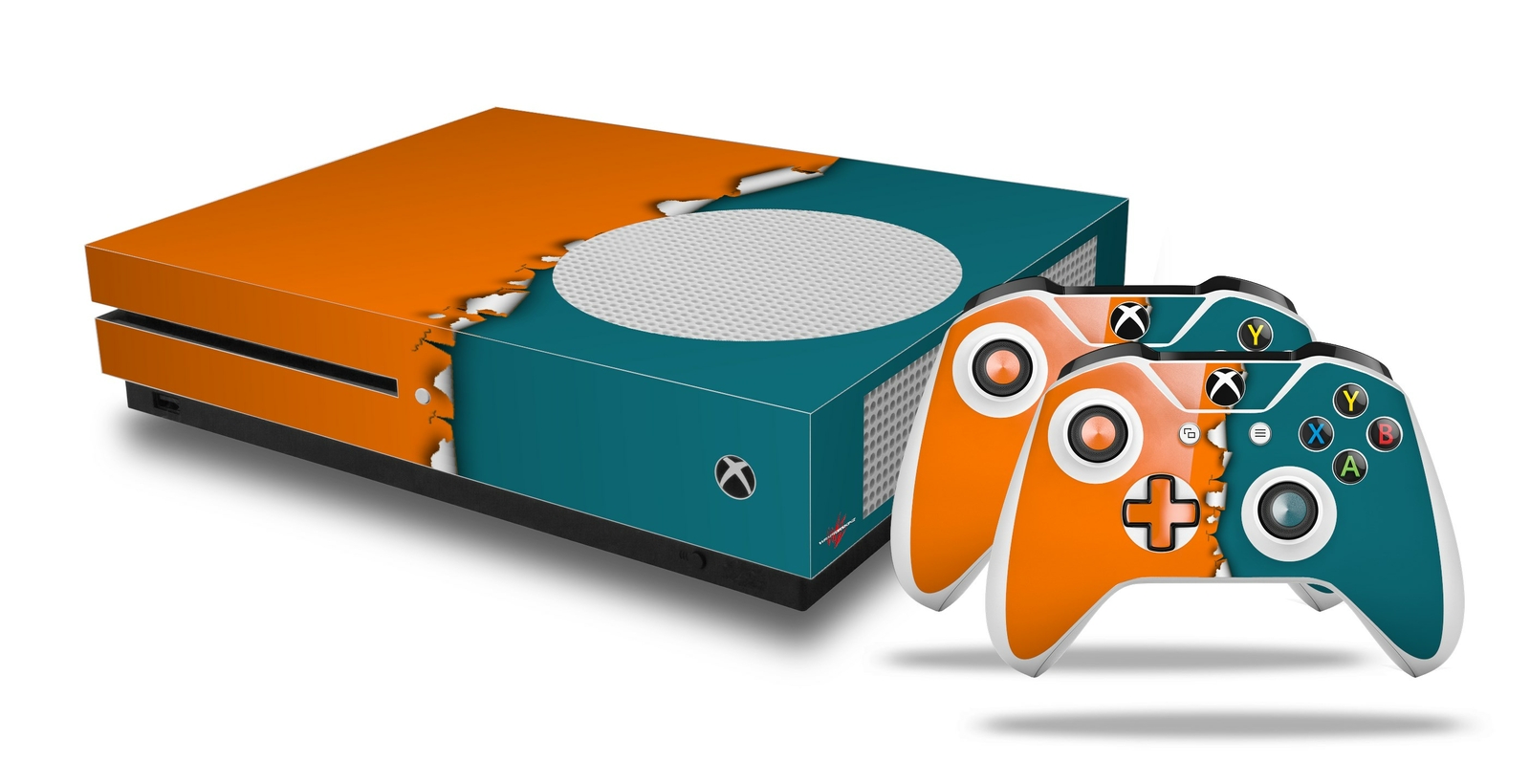 Skin XBOX One S Console Controller Ripped Colors Orange Seafoam Green