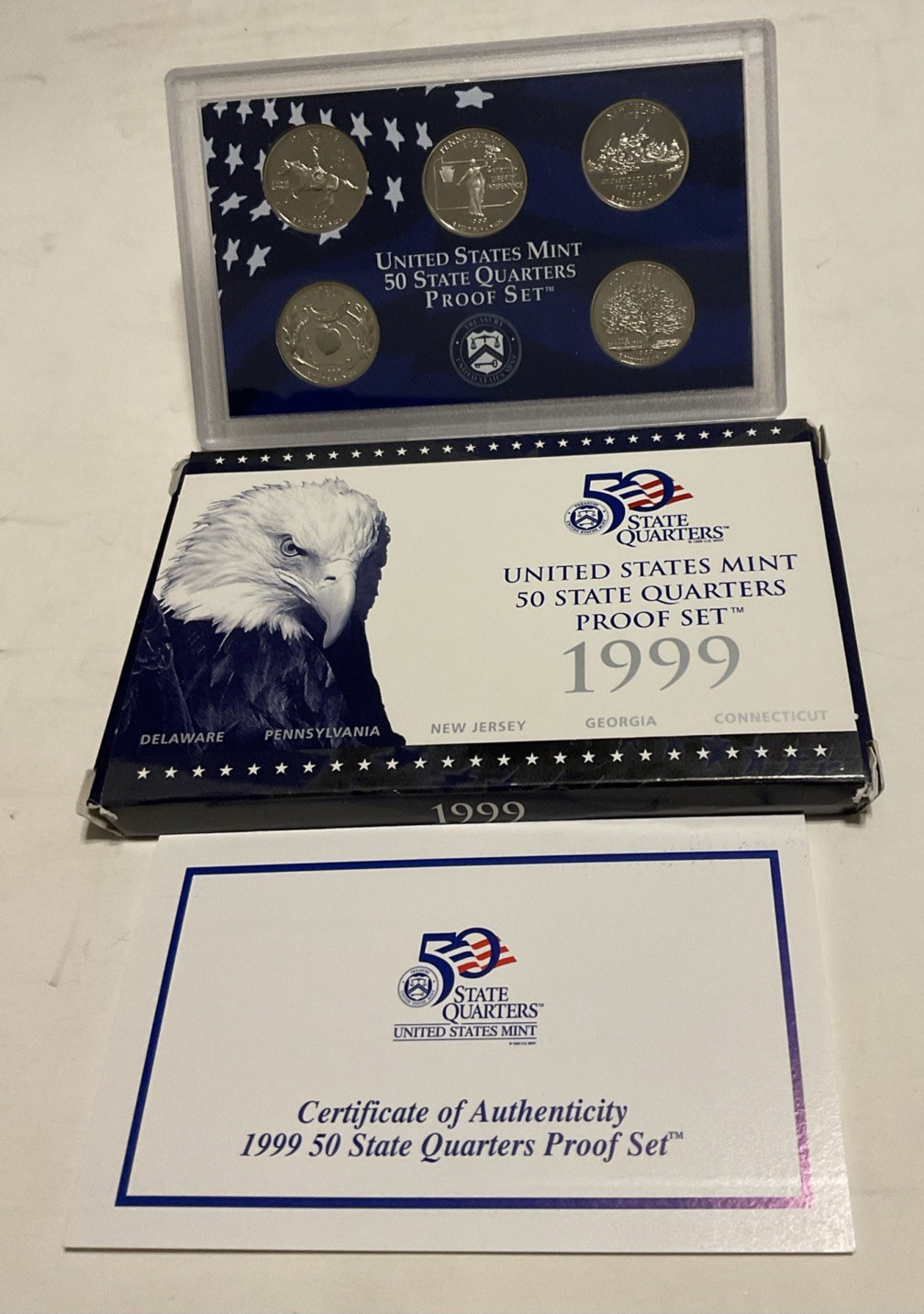 1999 United States 50 State Quarters Clad Proof Set In OGP With COA