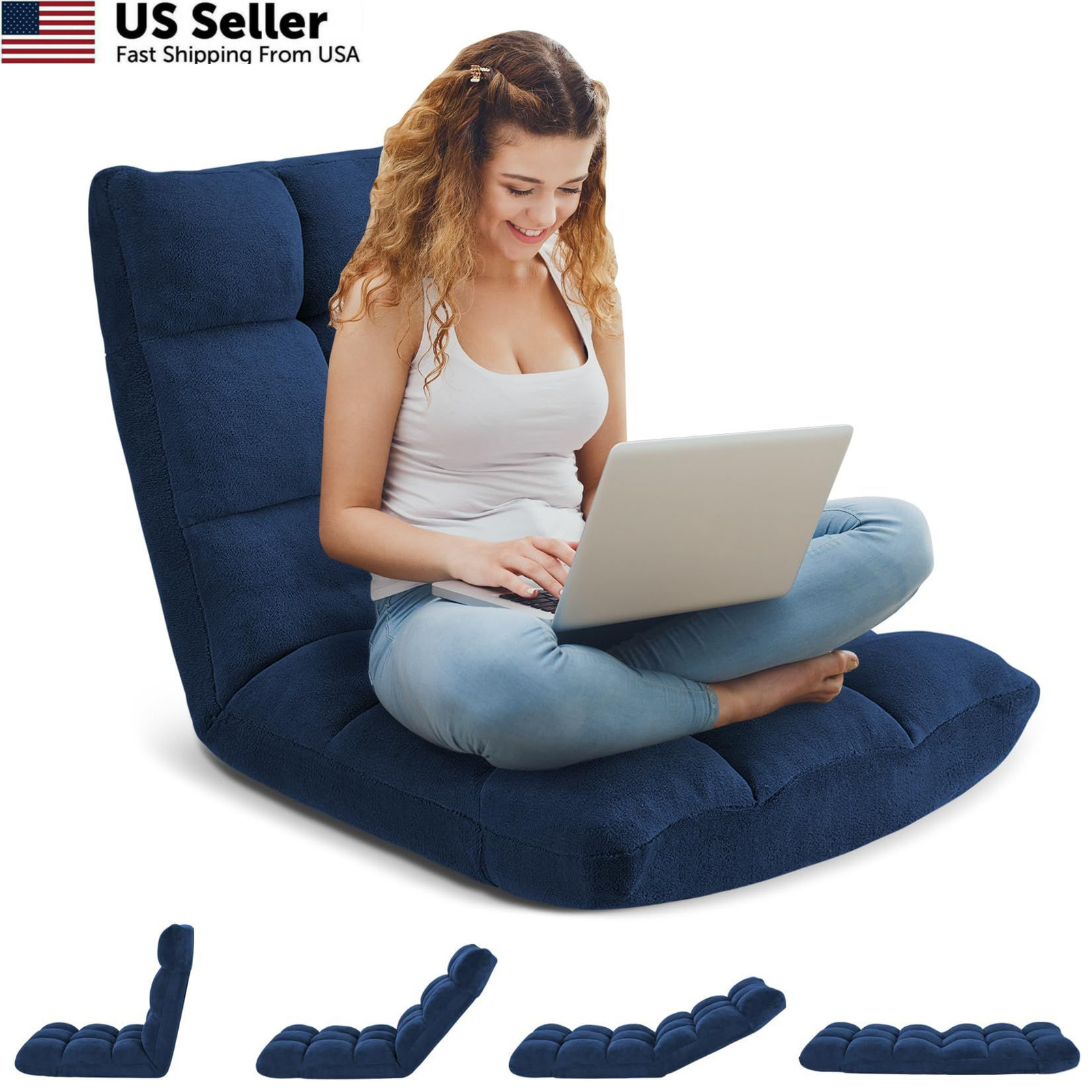 Avocahom Folding Floor Gaming Chair 2' 0.5" x 1' 10" x 10", Darkblue