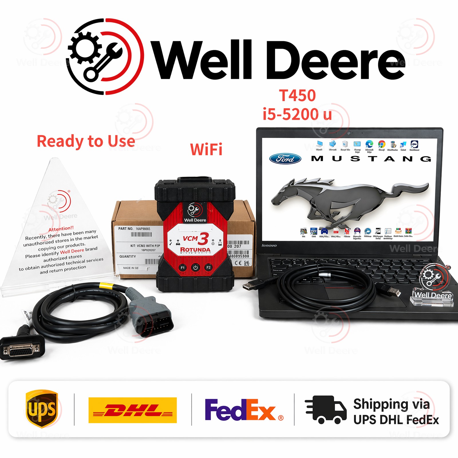 For Ford VCM 3 Diagnostic Tool WiFi CAN FD DoIP with T450 Laptop Ready to Use