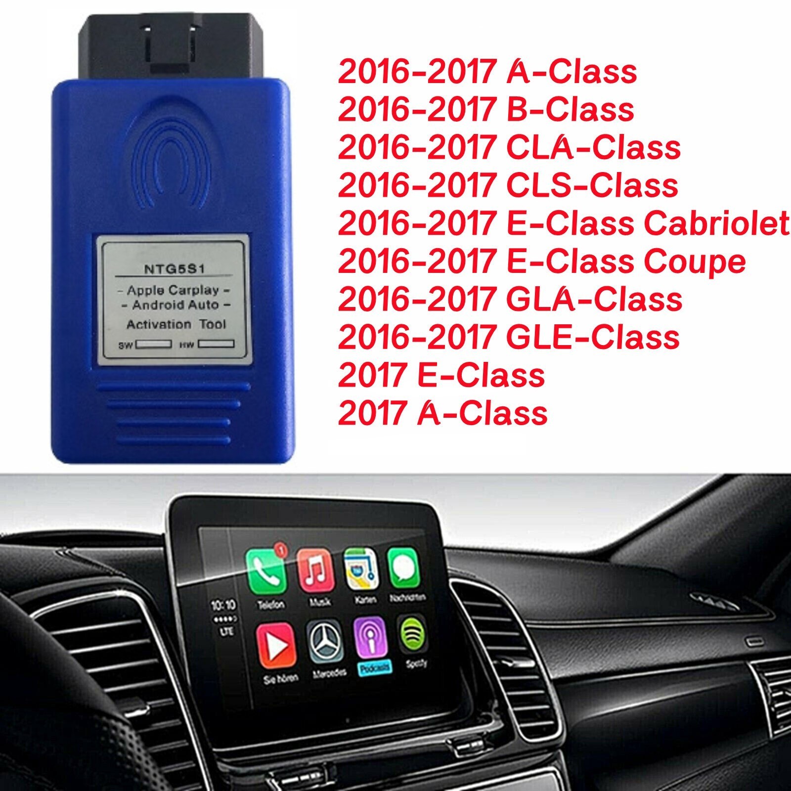 For Mercedes NTG5.1 OBD2 Plug & Play Carplay Android Auto Activation Tool Car