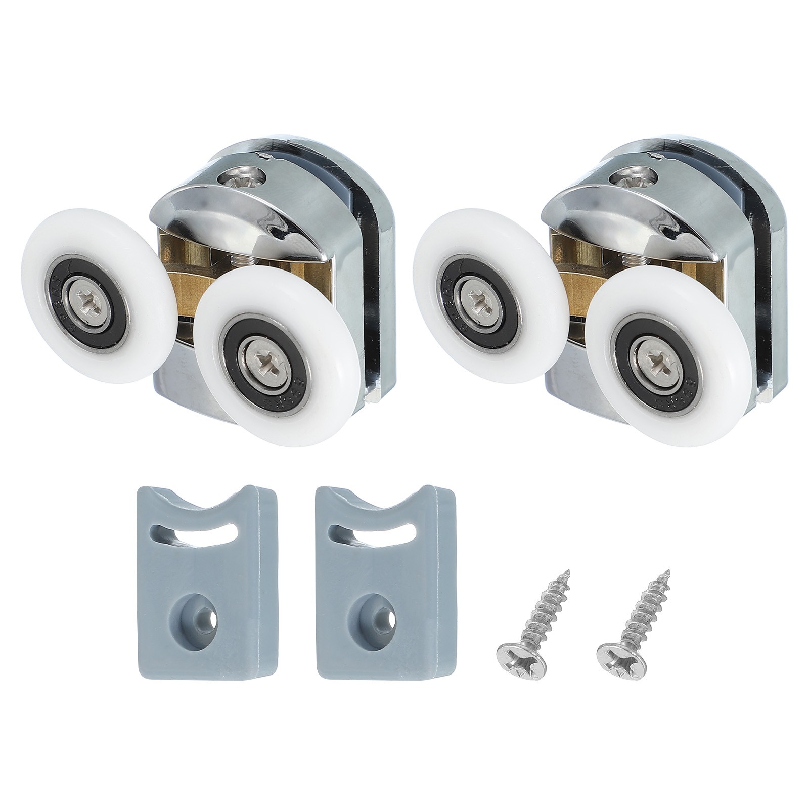 2Pcs 25mm Double Shower Door Rollers Copper Top Wheels Pulleys Guide Silver