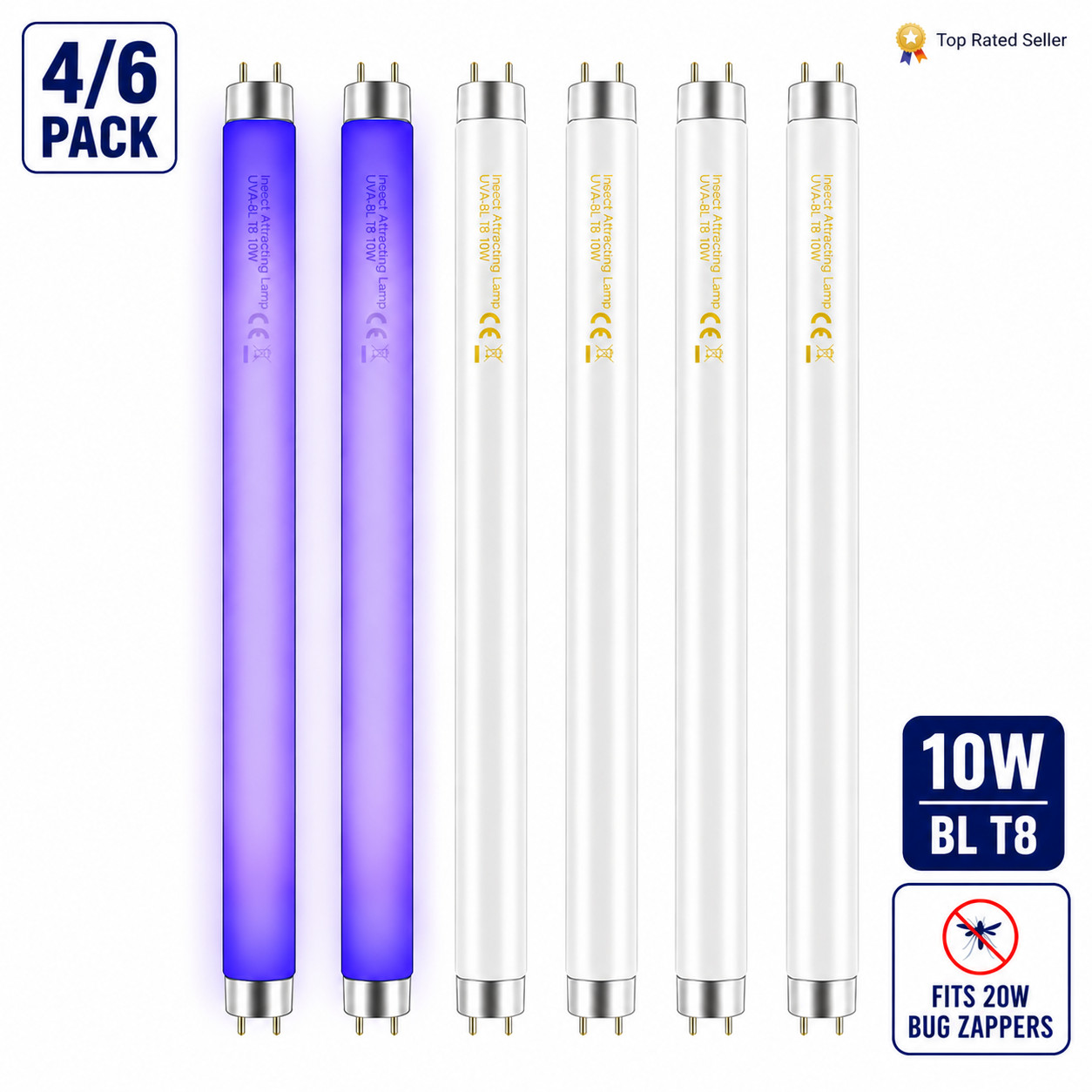 4/6 Pack 10W Bug Zapper Replacement Bulbs BL T8 F10W for 20W Insect Killer