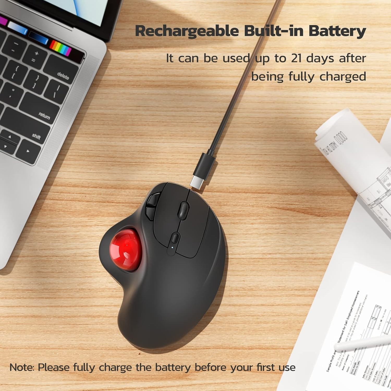 M501 Wireless Trackball Mouse, Rechargeable Ergonomic, Easy Thumb Control, Pr...