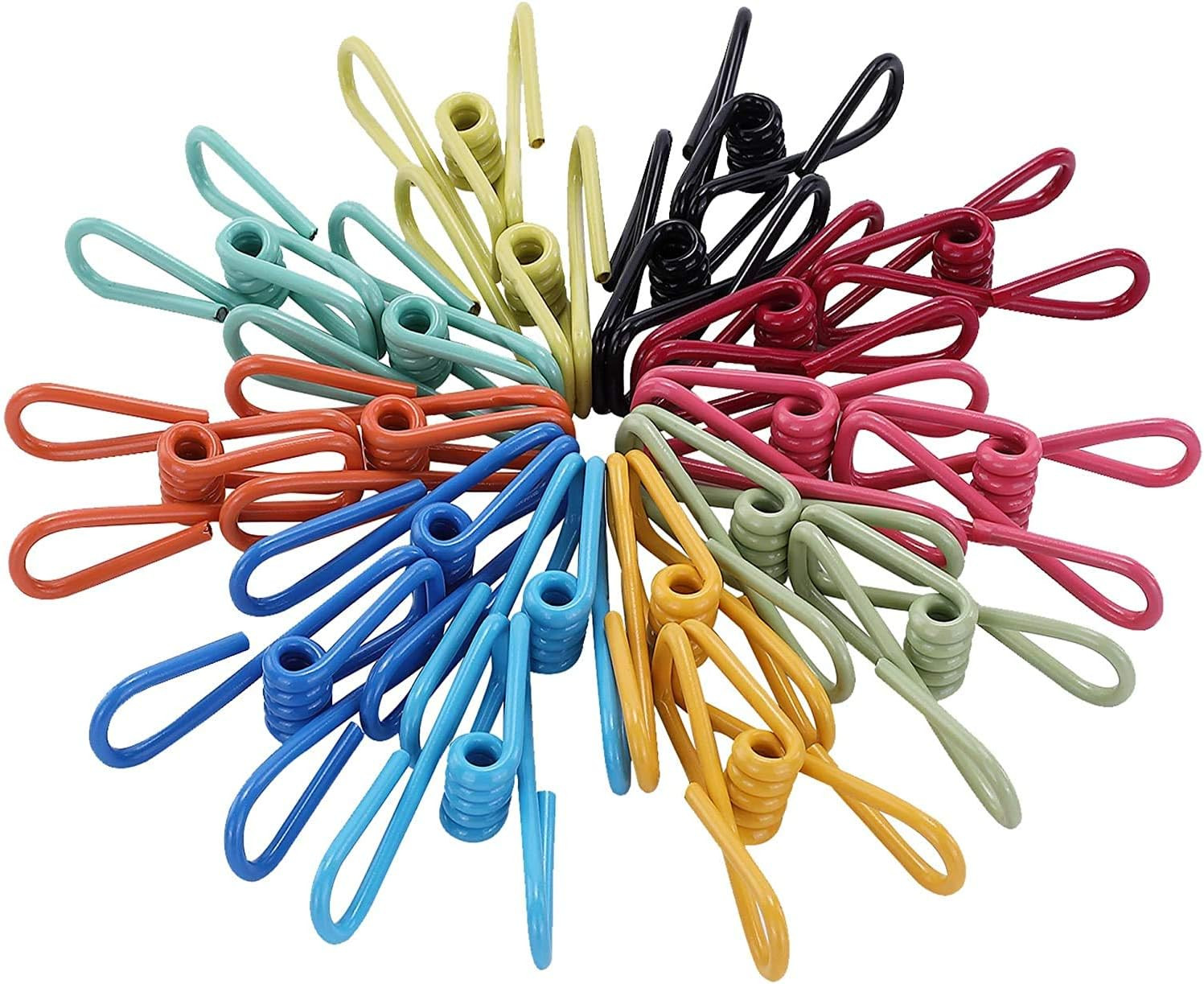 Multi-Purpose Clothesline Utility Clips, Assorted Colors PVC Coated 2" Steel Wir