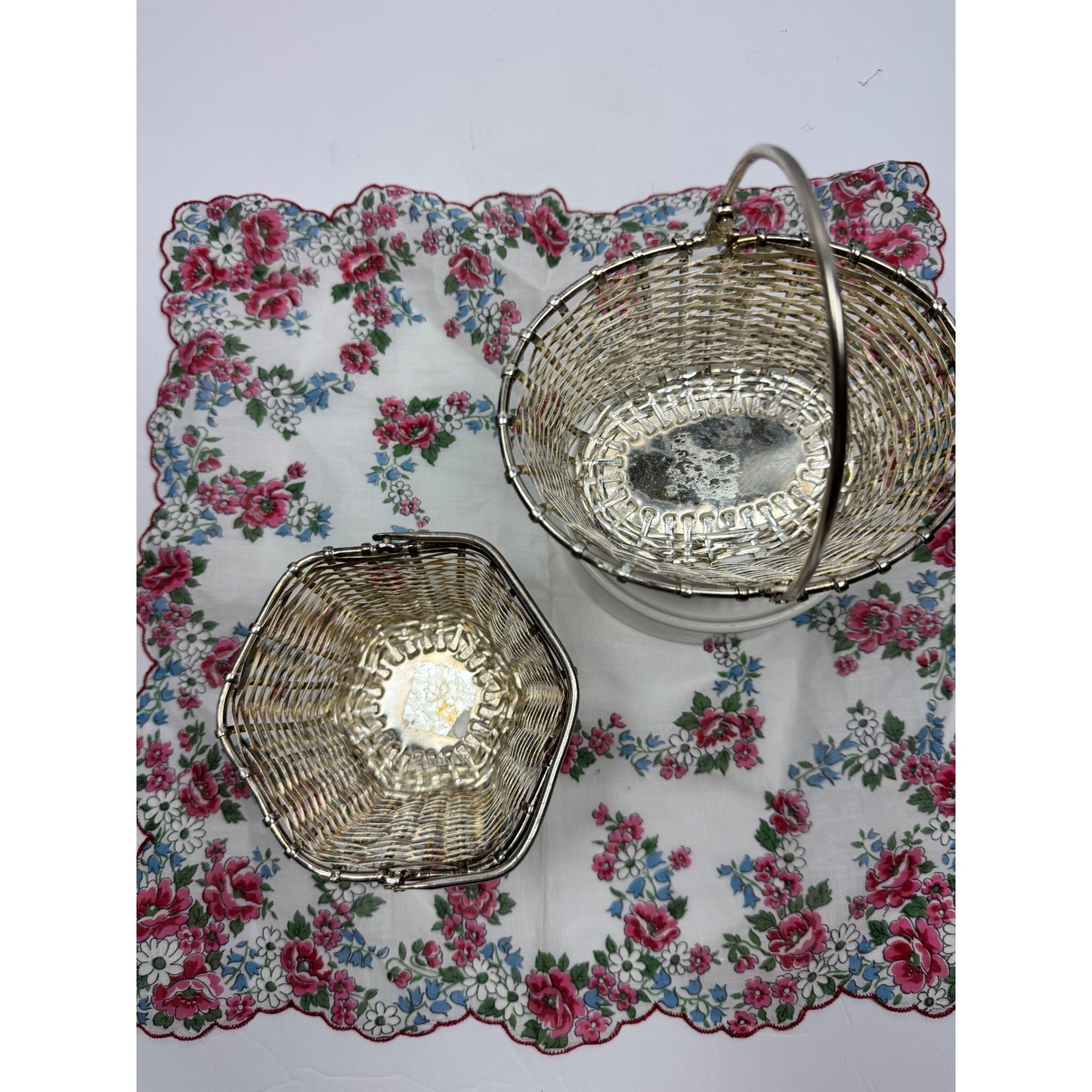 Vintage 2 Silver Plated Small Woven Wire Baskets AMC New York Easter Decor