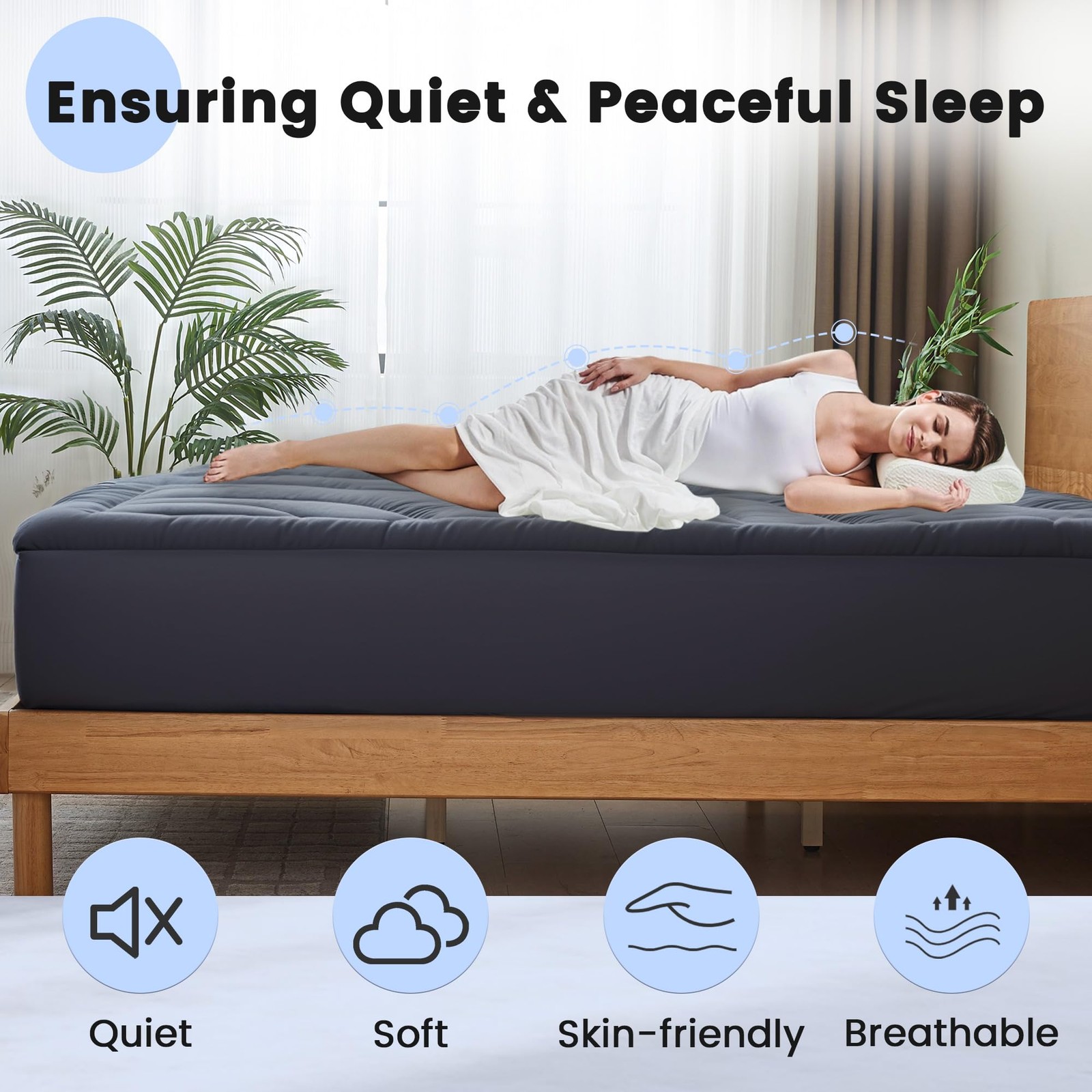 Waterproof Mattress Pad Queen, Quilted Fitted Queen Grey