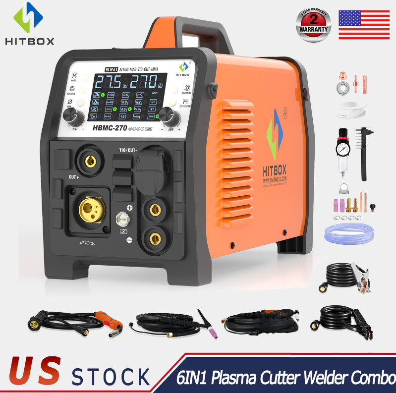 40A Plasma Cutter Combo 6IN1 CUT HF TIG  Spot Stick Gas Gasless MIG Welder 220V