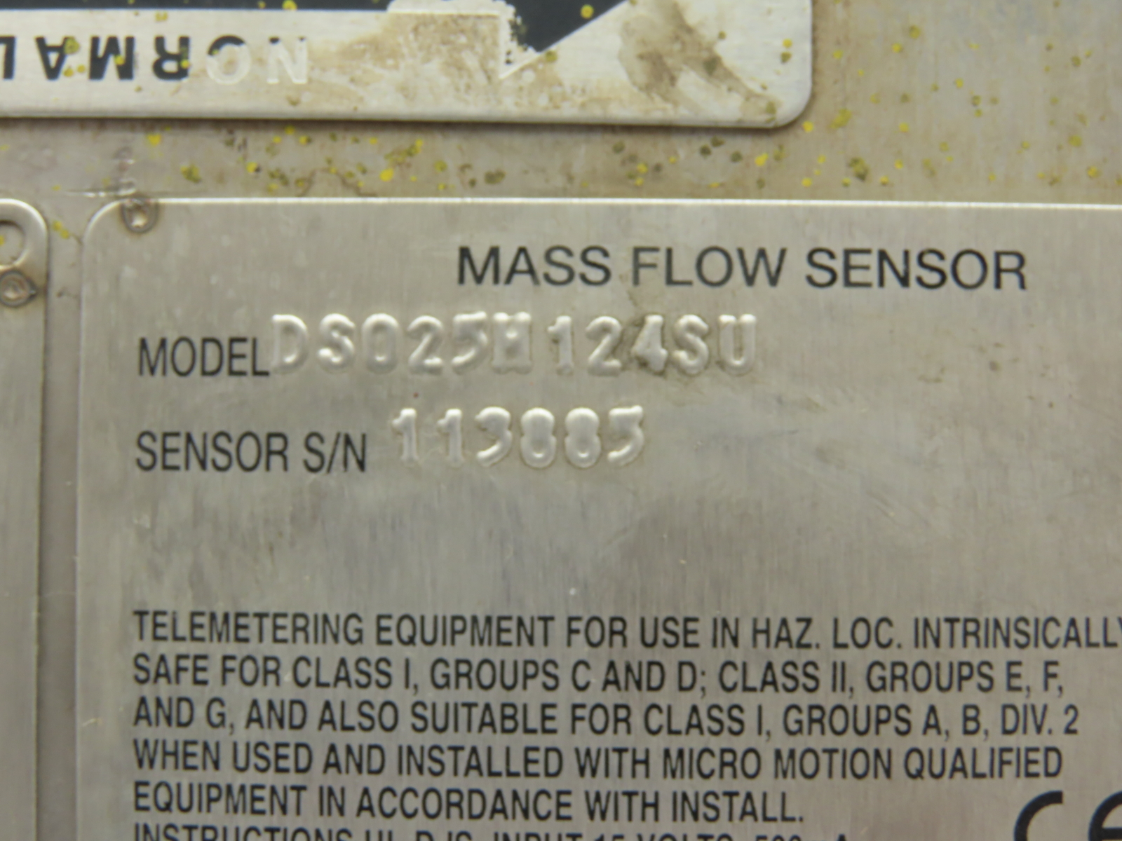 Micro Motion DS025H124SU Mass Flow Sensor Meter Type 22 Factor 28386