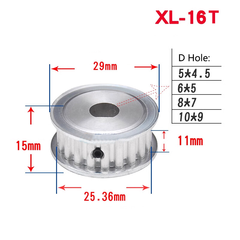 XL 16T Teeth Timing Belt Pulley AF Type D Hole Synchronous Wheel Slot Width 11mm