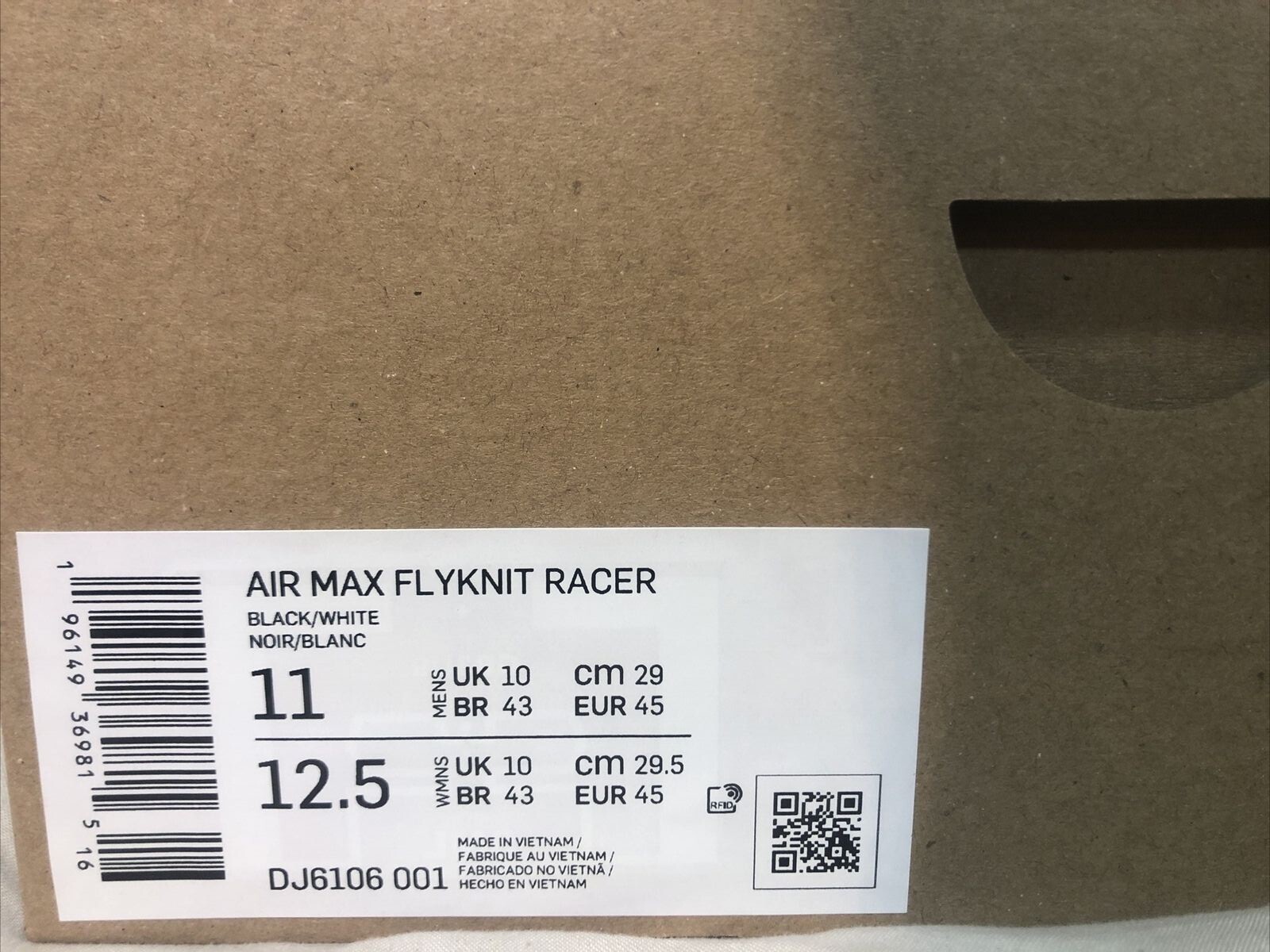 Nike Air Max Flyknit Racer Oreo Black White Grey DJ6106-001 Sz 10.5 11 11.5 12