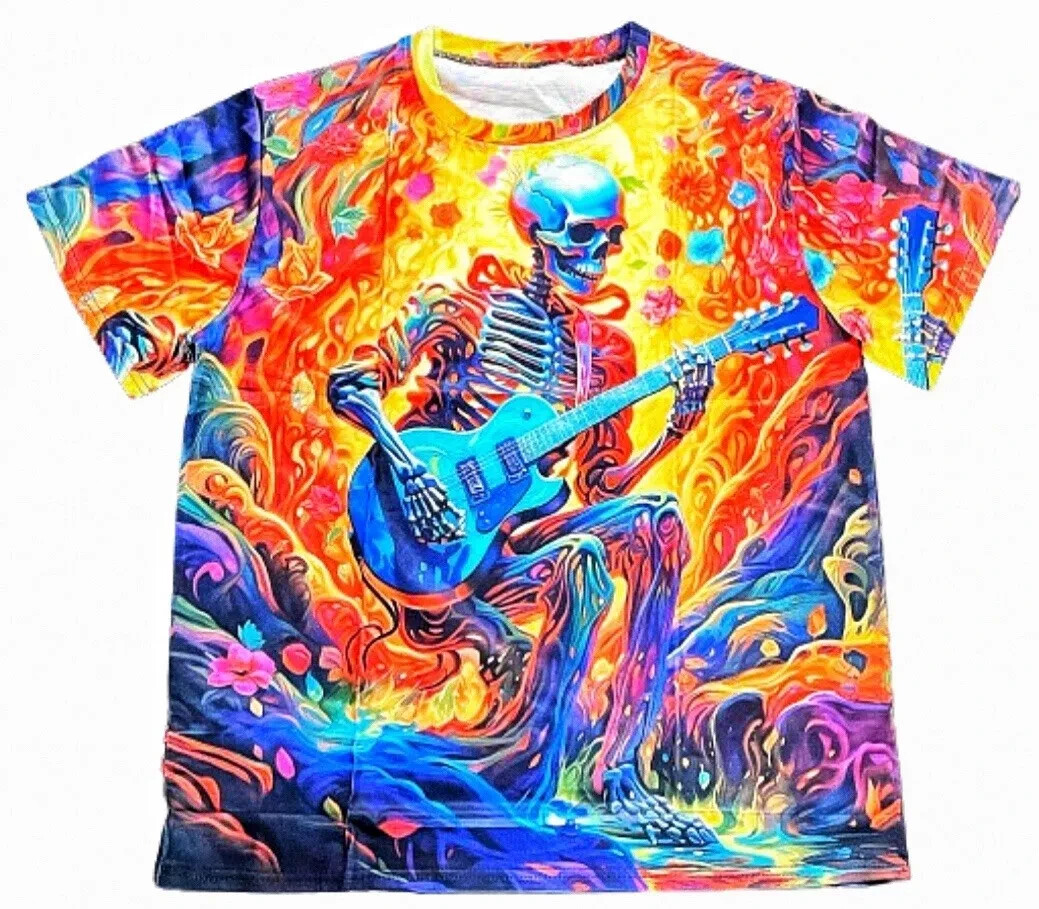 Tie Dye Tshirt T-Shirt Sz XL Skeleton Gibson Les Paul Psychedelic Grateful Dead