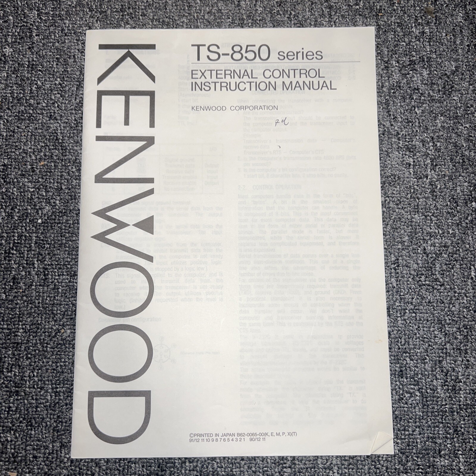 Kenwood ORIGINAL TS-850S External Control Manual Very Nice Condition.