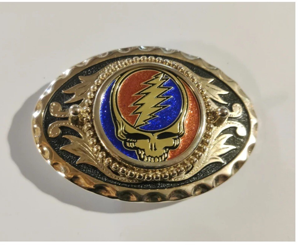 Grateful Dead "US Blues" Steal Your Face Stealie Gold Tone Belt Buckle