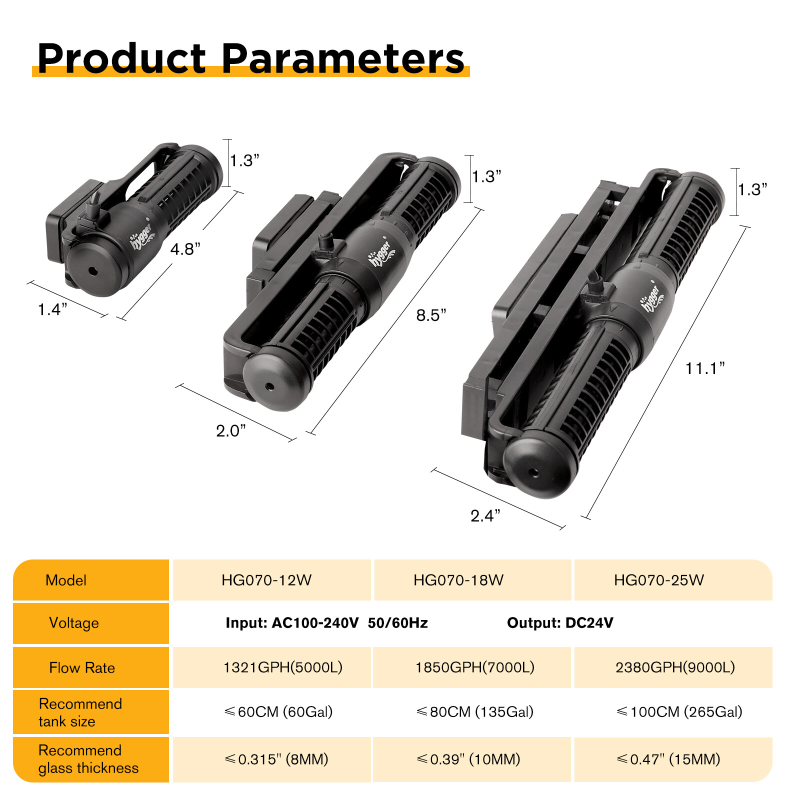 Hygger 12W-25W Aquarium Wave Maker Adjustable Cross Flow Pump with Controller