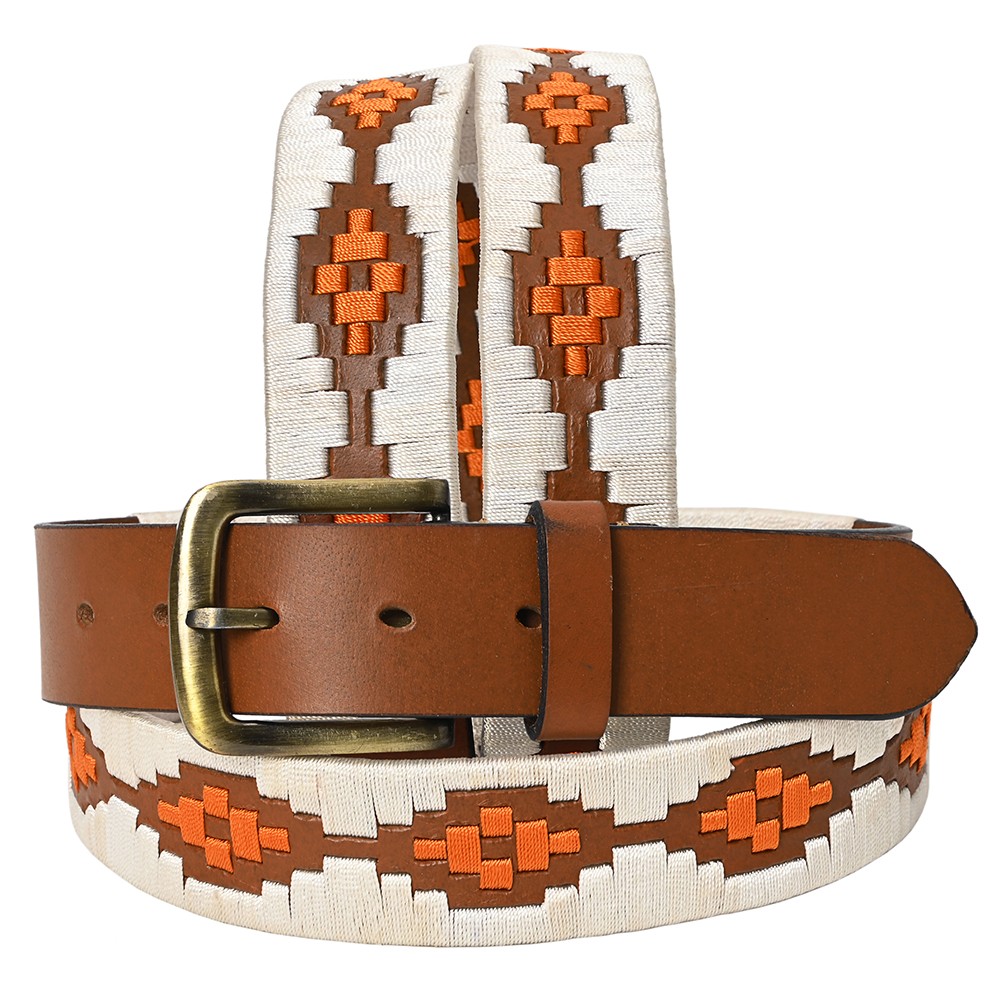 BE BAR H EQUINE Western Genuine Leather Men And Women Brown Belt Embroidered