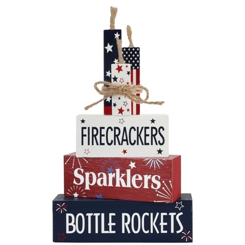 4 Pcs 4th of July Table Decorations Fireworks Patriotic Wooden Firecrackers