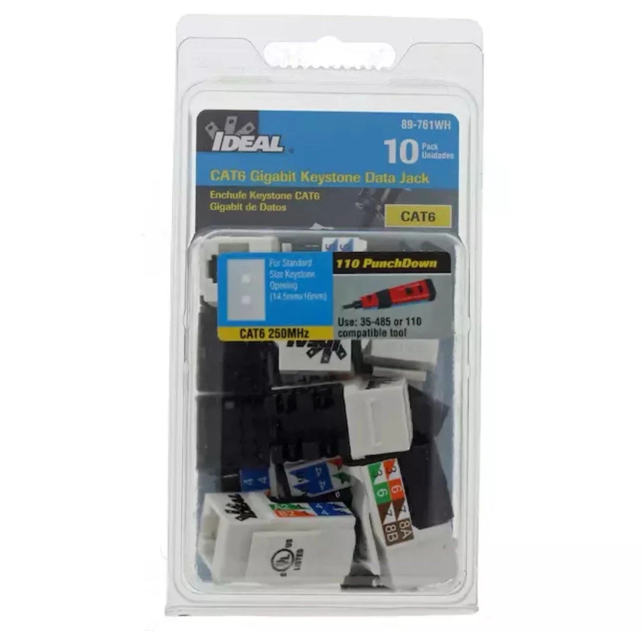 Ideal 89-761WH CAT6 Gigabit Keystone Data Jack White 10 Pack