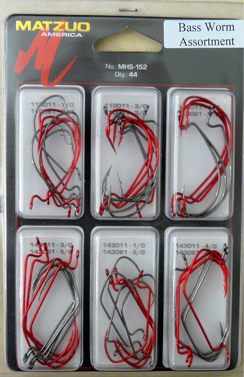 2 Packs MHS-152 Matzuo Bass Worm Assortment Fish Hooks (88 Hooks Total)