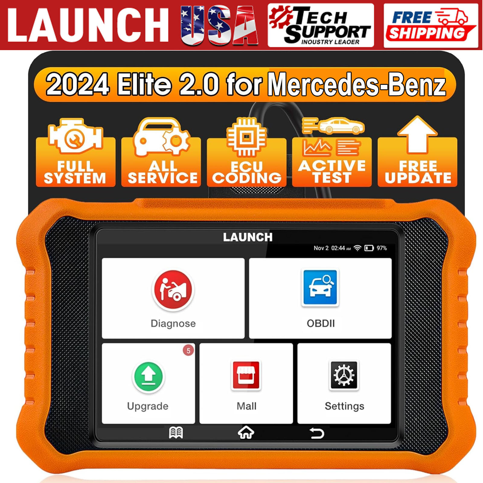 LAUNCH Creader Elite For Mercedes-Benz Bidirectional OBD2 Scanner ECU Coding