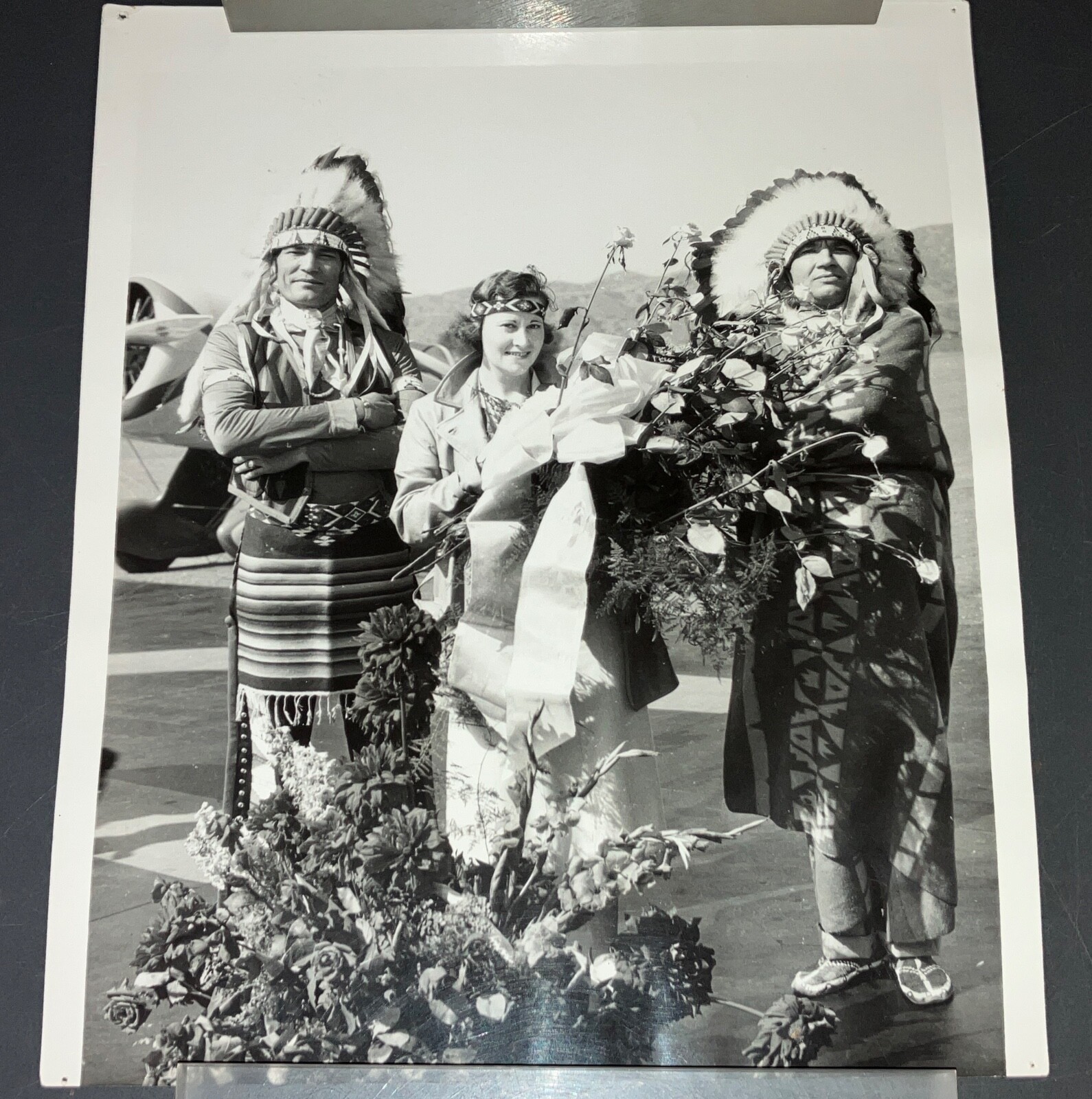 1930s Orig. Photograph of Airport Ceremony w/INDIANS & BEAUTY QUEEN!
