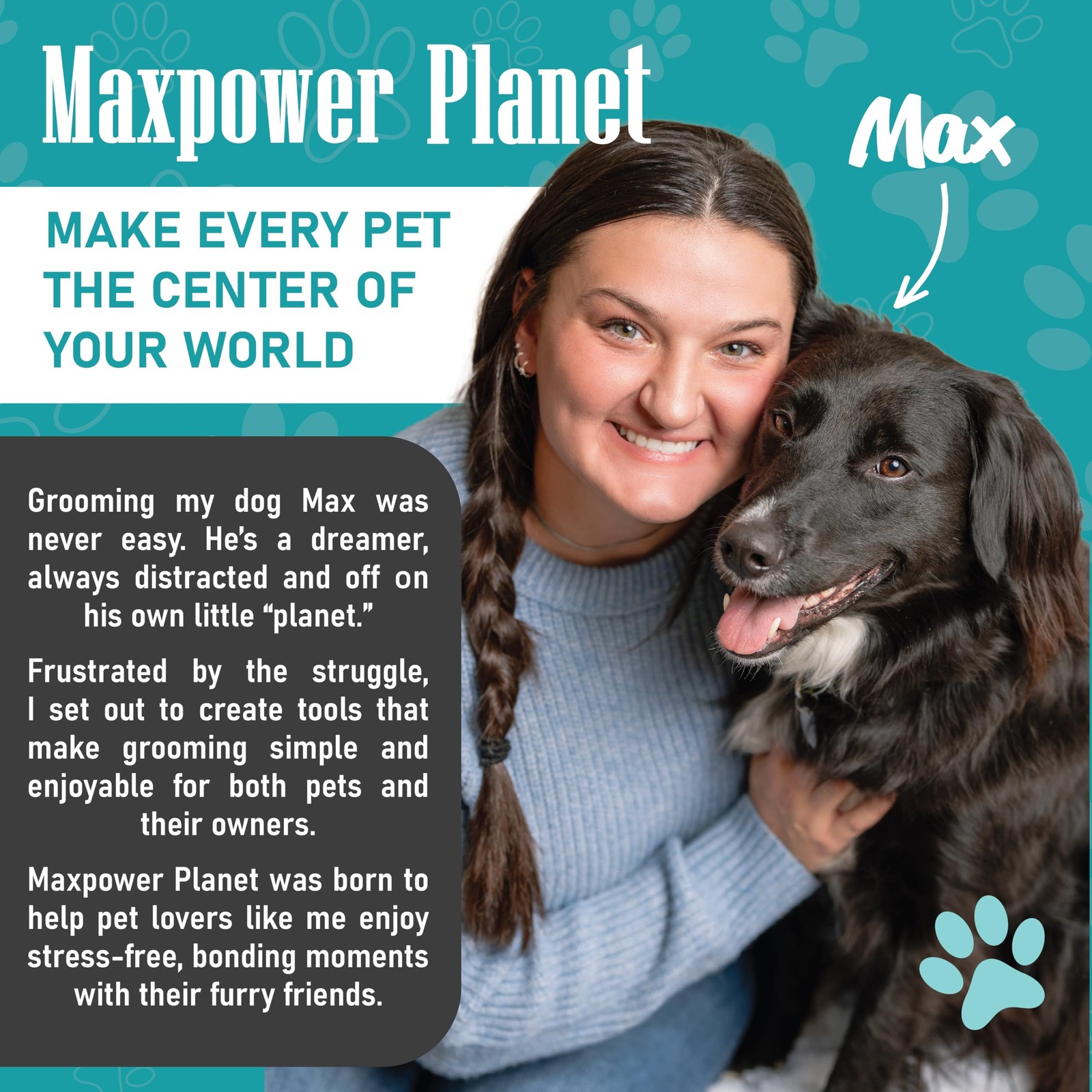 Maxpower Planet Original Pet Grooming Rake - Double-Sided Large, Blue