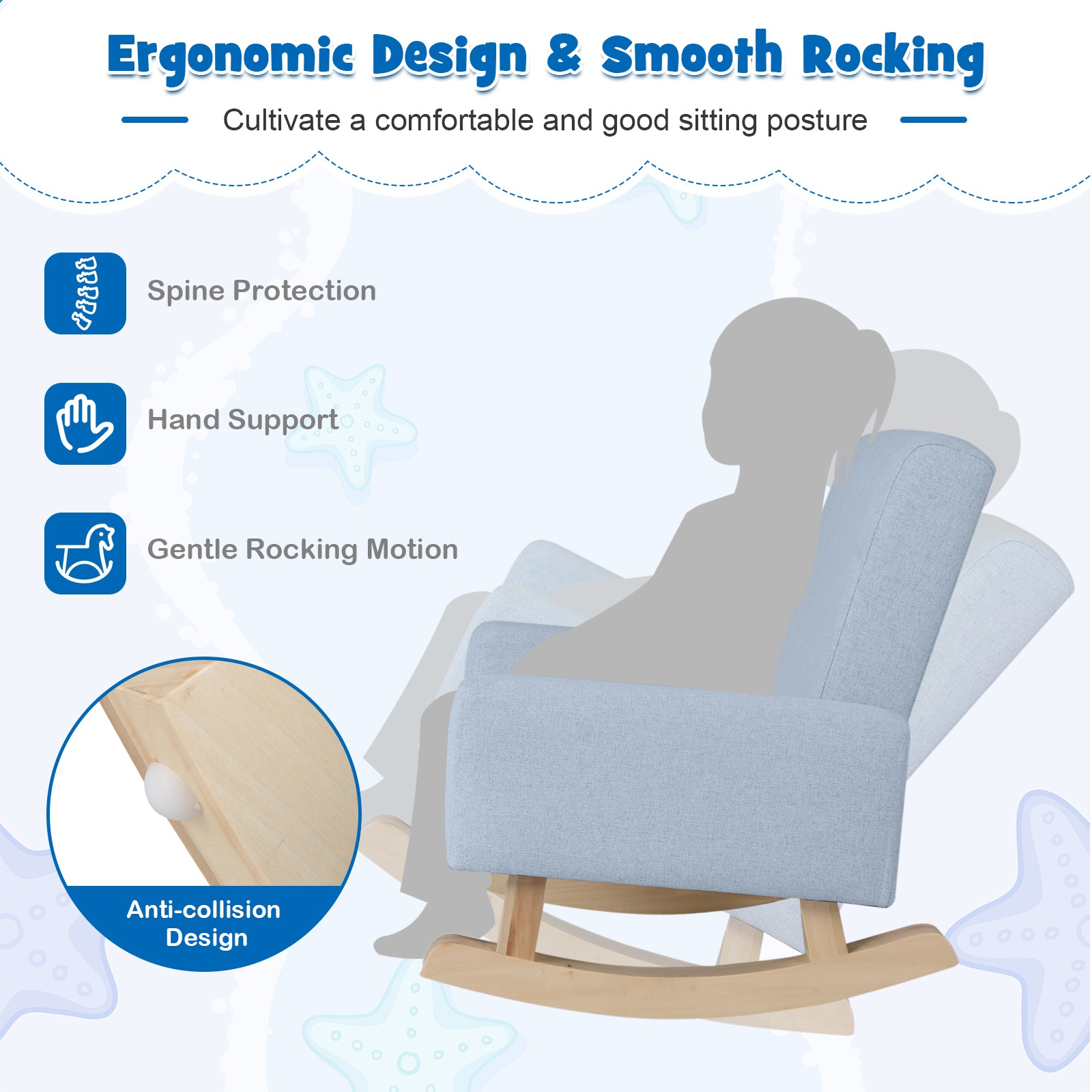Kids Rocking Chair, Toddler Modern Linen Fabric Armchair for 3-5 Years Old